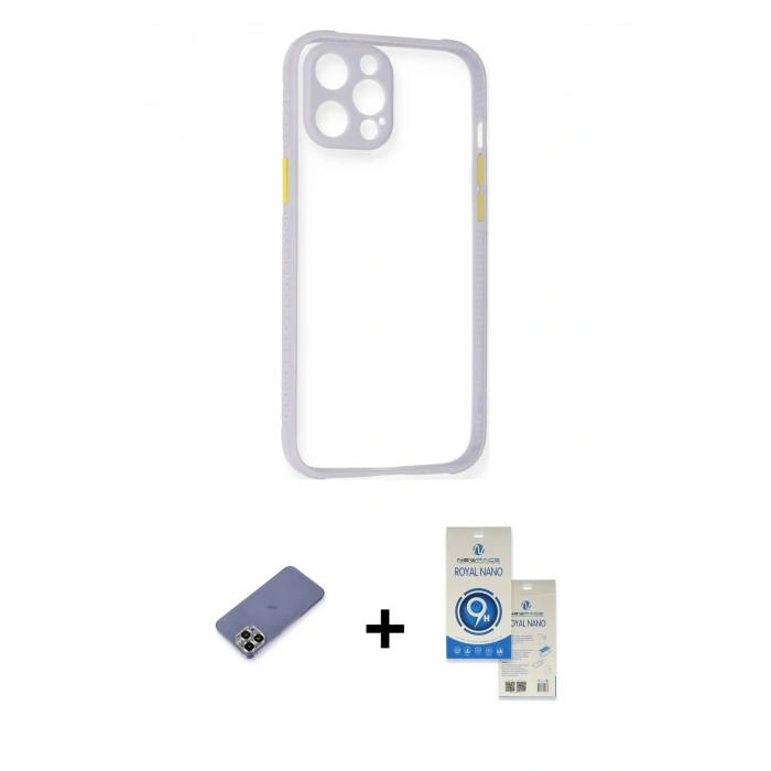 MARSİLYAN™- iPhone 12 Pro Max Kılıf Nova Asil Özel Seri - Şeffaf Royal Nano Ekran Koruyucu + Metal Kamera Lens Koruma Cam - GD