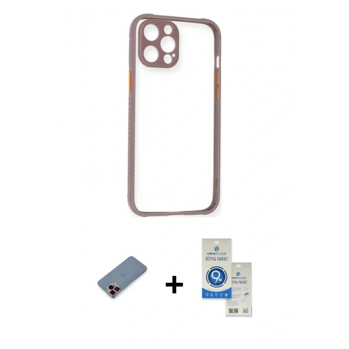 MARSİLYAN™- iPhone 12 Pro Max Kılıf Nova Asil Özel Seri - Şeffaf Royal Nano Ekran Koruyucu + Metal Kamera Lens Koruma Cam - KI