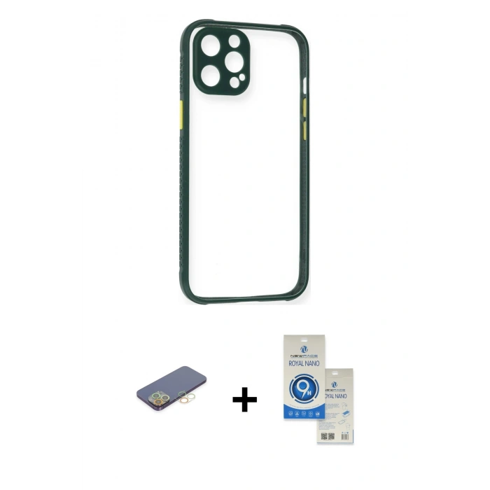 MARSİLYAN™- iPhone 12 Pro Max Kılıf Nova Asil Özel Seri - Şeffaf Royal Nano Ekran Koruyucu + Renkli Kamera Lens Koruma Cam - SI
