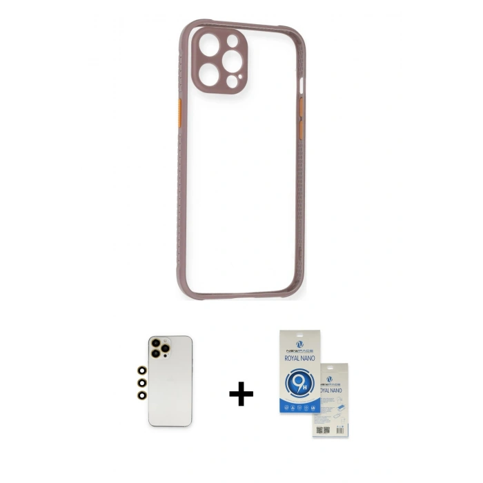 MARSİLYAN™- iPhone 12 Pro Max Kılıf Nova Asil Özel Seri - Şeffaf Royal Nano Ekran Koruyucu + Shine Kamera Lens - GD