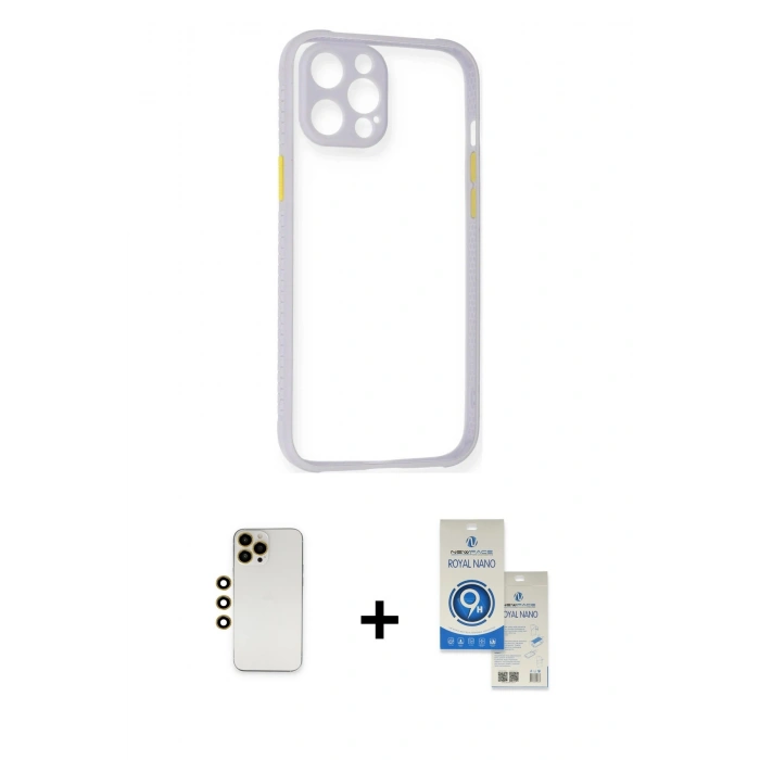 MARSİLYAN™- iPhone 12 Pro Max Kılıf Nova Asil Özel Seri - Şeffaf Royal Nano Ekran Koruyucu + Shine Kamera Lens - GD