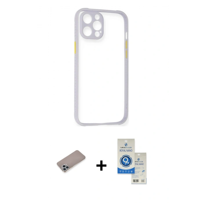 MARSİLYAN™- iPhone 12 Pro Max Kılıf Nova Asil Özel Seri - Şeffaf Royal Nano Ekran Koruyucu + Shine Kamera Lens Koruma Cam - SABE