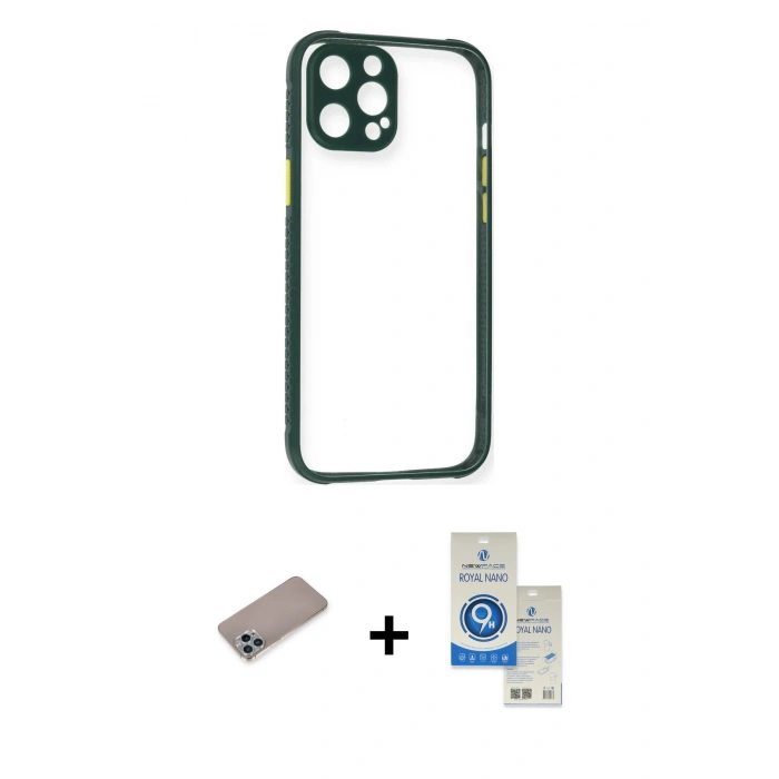 MARSİLYAN™- iPhone 12 Pro Max Kılıf Nova Asil Özel Seri - Şeffaf Royal Nano Ekran Koruyucu + Shine Kamera Lens Koruma Cam - SABE