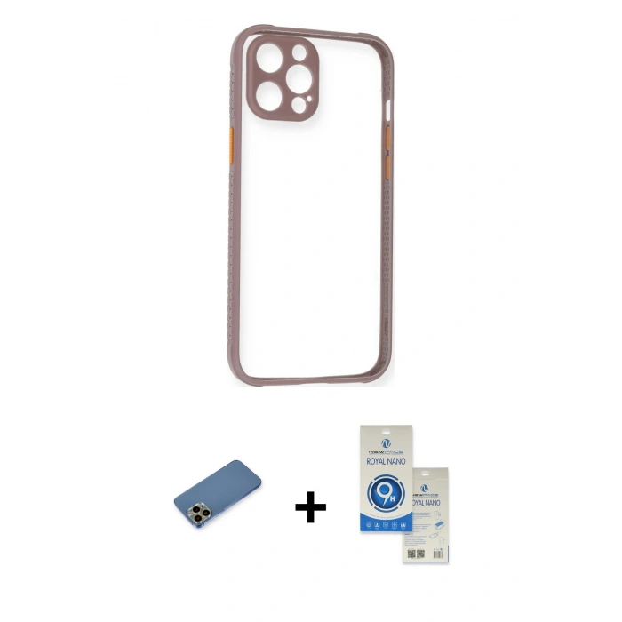 MARSİLYAN™- iPhone 12 Pro Max Kılıf Nova Asil Özel Seri - Şeffaf Royal Nano Ekran Koruyucu + Shine Kamera Lens Koruma Cam - GD