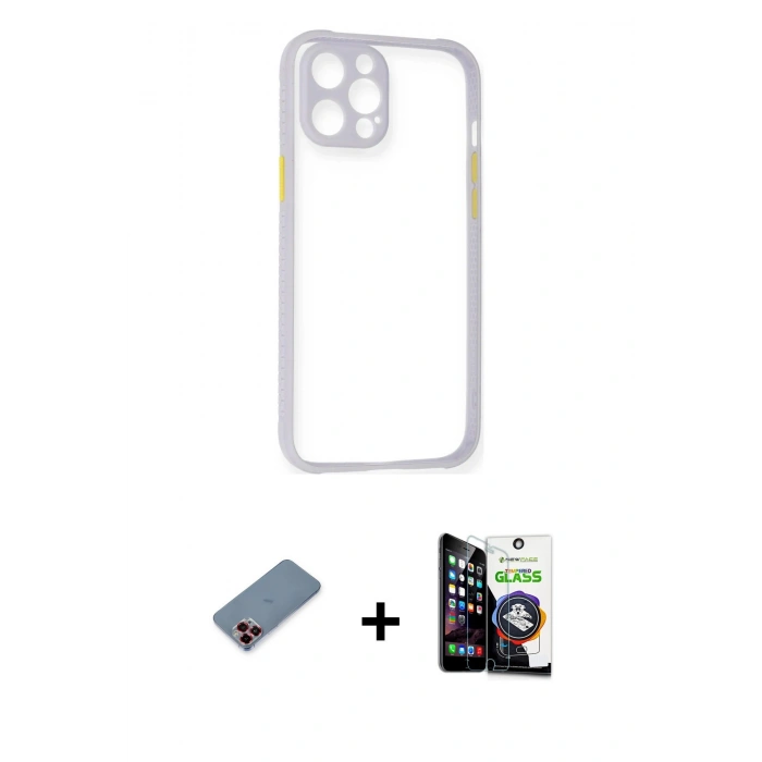 MARSİLYAN™- iPhone 12 Pro Max Kılıf Nova Asil Özel Seri - Şeffaf Temperli Cam Ekran Koruyucu + Metal Kamera Lens Koruma Cam - KI