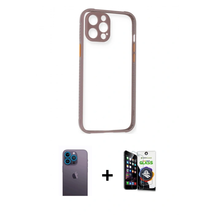 MARSİLYAN™- iPhone 12 Pro Max Kılıf Nova Asil Özel Seri - Şeffaf Temperli Cam Ekran Koruyucu + Neon Fosforlu Kamera Lens - MI