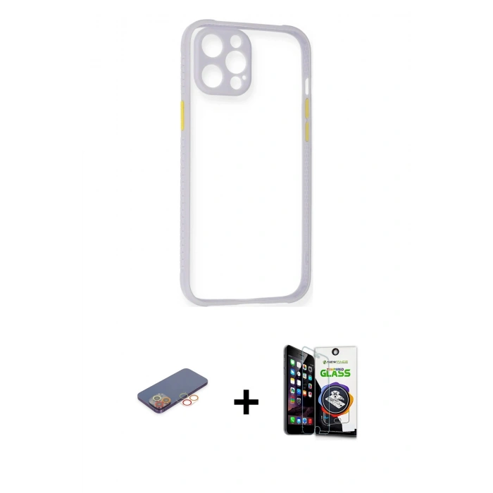 MARSİLYAN™- iPhone 12 Pro Max Kılıf Nova Asil Özel Seri - Şeffaf Temperli Cam Ekran Koruyucu + Renkli Kamera Lens Koruma Cam - TU