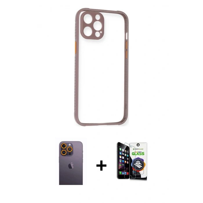 MARSİLYAN™- iPhone 12 Pro Max Kılıf Nova Asil Özel Seri - Şeffaf Temperli Cam Ekran Koruyucu + Neon Fosforlu Kamera Lens - SI