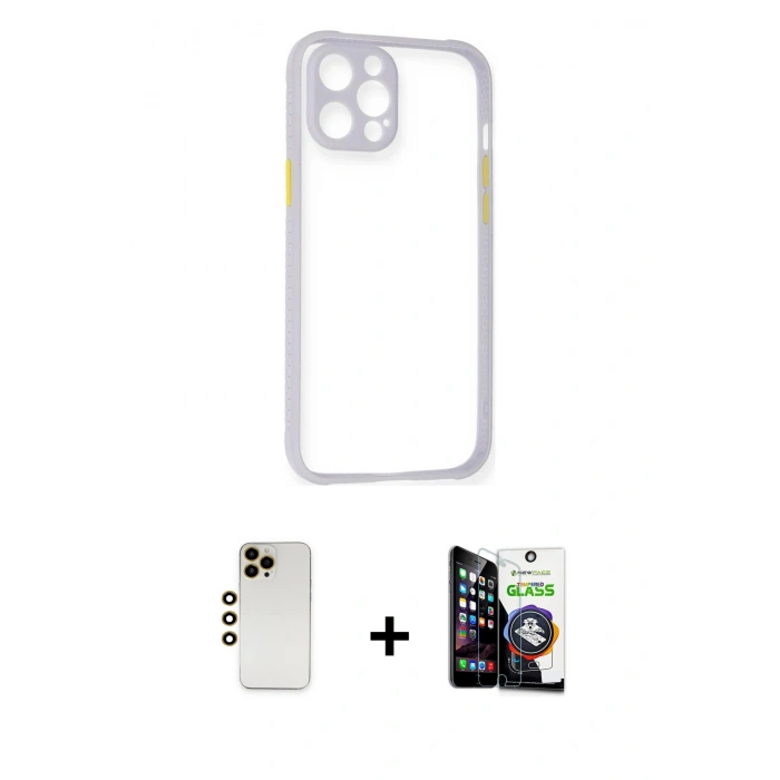 MARSİLYAN™- iPhone 12 Pro Max Kılıf Nova Asil Özel Seri - Şeffaf Temperli Cam Ekran Koruyucu + Shine Kamera Lens - GD