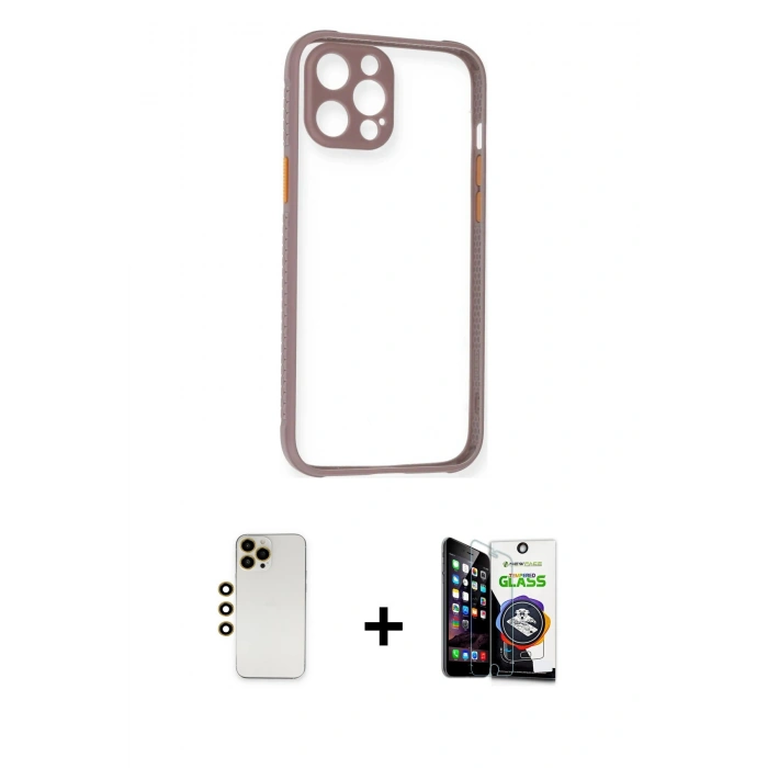 MARSİLYAN™- iPhone 12 Pro Max Kılıf Nova Asil Özel Seri - Şeffaf Temperli Cam Ekran Koruyucu + Shine Kamera Lens - GD