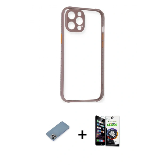MARSİLYAN™- iPhone 12 Pro Max Kılıf Nova Asil Özel Seri - Şeffaf Temperli Cam Ekran Koruyucu + Shine Kamera Lens Koruma Cam - GI