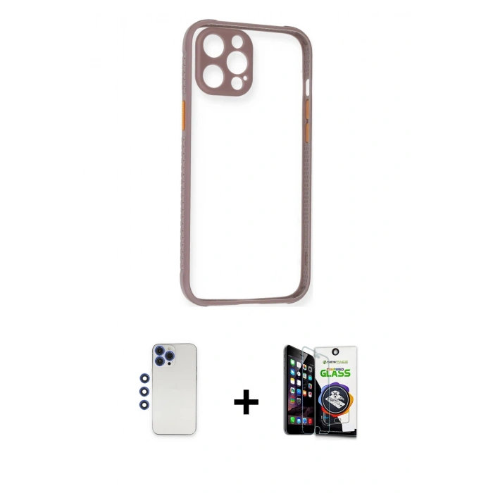 MARSİLYAN™- iPhone 12 Pro Max Kılıf Nova Asil Özel Seri - Şeffaf Temperli Cam Ekran Koruyucu + Shine Kamera Lens - LT