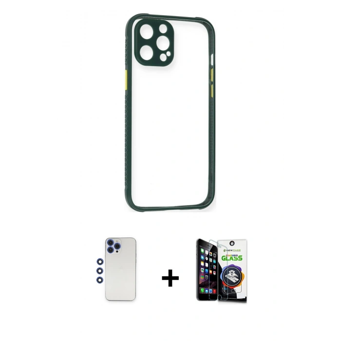 MARSİLYAN™- iPhone 12 Pro Max Kılıf Nova Asil Özel Seri - Şeffaf Temperli Cam Ekran Koruyucu + Shine Kamera Lens - LT