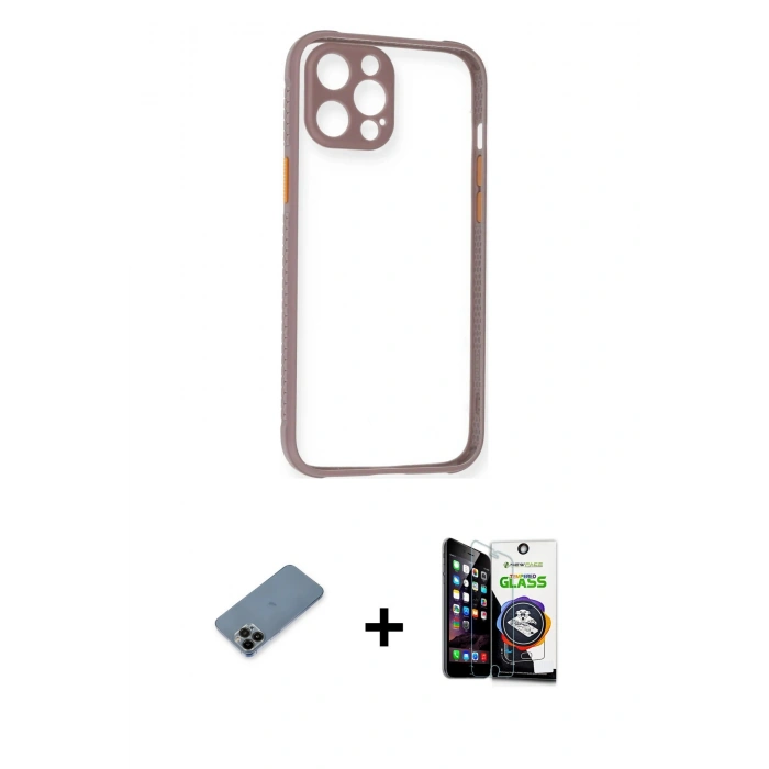 MARSİLYAN™- iPhone 12 Pro Max Kılıf Nova Asil Özel Seri - Şeffaf Temperli Cam Ekran Koruyucu + Shine Kamera Lens Koruma Cam - SH