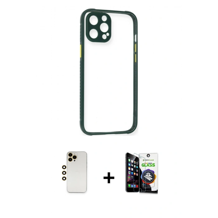 MARSİLYAN™- iPhone 12 Pro Max Kılıf Nova Asil Özel Seri - Şeffaf Temperli Cam Ekran Koruyucu + Shine Kamera Lens - GD