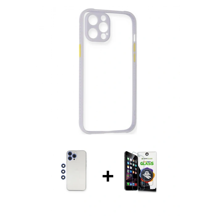 MARSİLYAN™- iPhone 12 Pro Max Kılıf Nova Asil Özel Seri - Şeffaf Temperli Cam Ekran Koruyucu + Shine Kamera Lens - LT