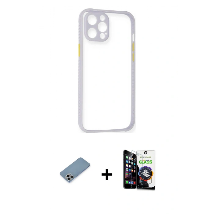 MARSİLYAN™- iPhone 12 Pro Max Kılıf Nova Asil Özel Seri - Şeffaf Temperli Cam Ekran Koruyucu + Shine Kamera Lens Koruma Cam - GI