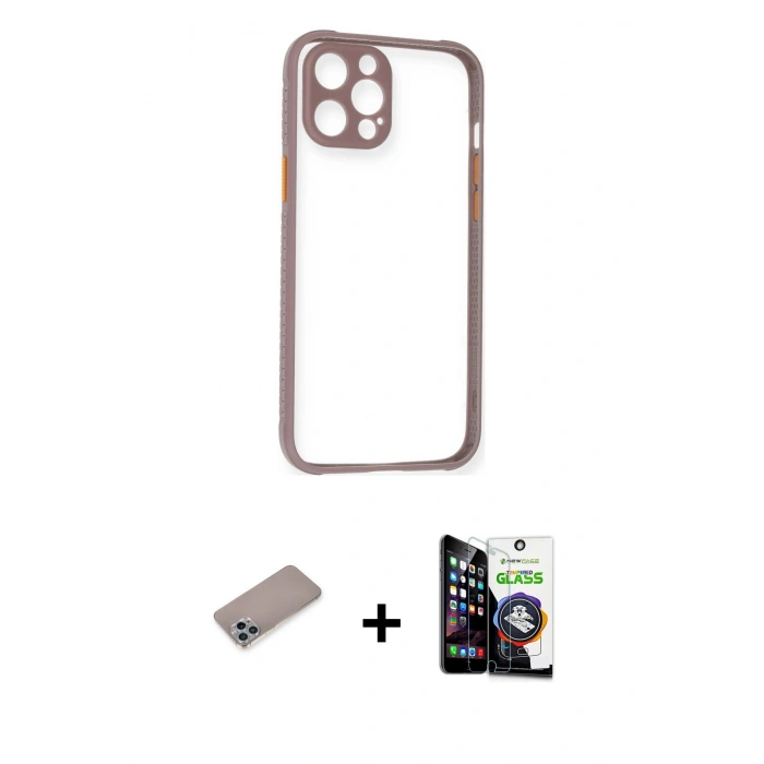 MARSİLYAN™- iPhone 12 Pro Max Kılıf Nova Asil Özel Seri - Şeffaf Temperli Cam Ekran Koruyucu + Shine Kamera Lens Koruma Cam - SABE