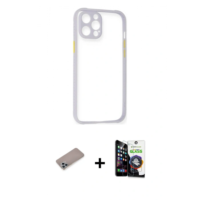 MARSİLYAN™- iPhone 12 Pro Max Kılıf Nova Asil Özel Seri - Şeffaf Temperli Cam Ekran Koruyucu + Shine Kamera Lens Koruma Cam - SABE