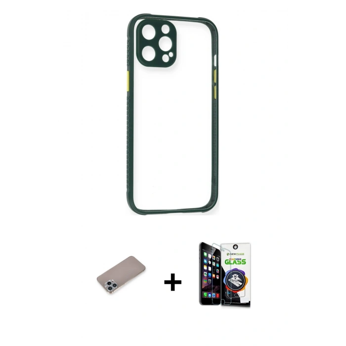 MARSİLYAN™- iPhone 12 Pro Max Kılıf Nova Asil Özel Seri - Şeffaf Temperli Cam Ekran Koruyucu + Shine Kamera Lens Koruma Cam - SABE