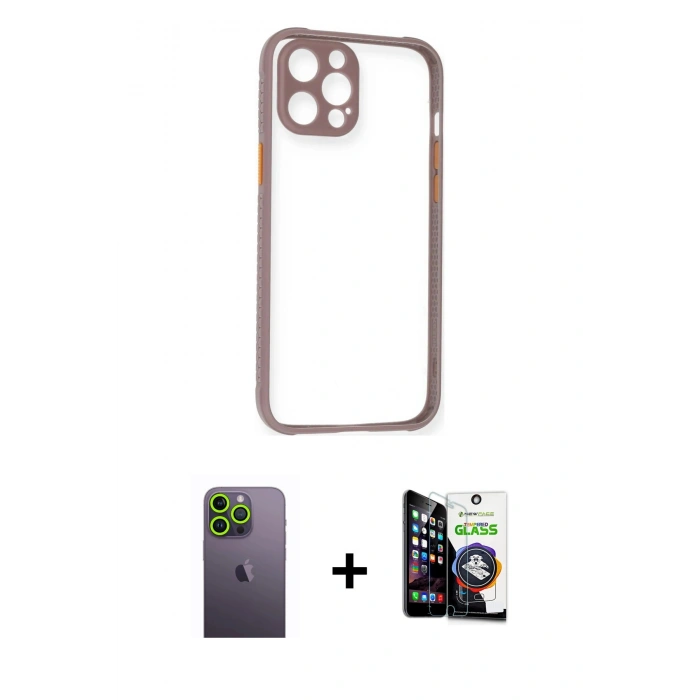 MARSİLYAN™- iPhone 12 Pro Max Kılıf Nova Asil Özel Seri - Şeffaf Temperli Cam Ekran Koruyucu + Neon Fosforlu Kamera Lens - YL