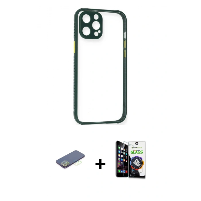 MARSİLYAN™- iPhone 12 Pro Max Kılıf Nova Asil Özel Seri - Şeffaf Temperli Cam Ekran Koruyucu + Renkli Kamera Lens Koruma Cam - YL