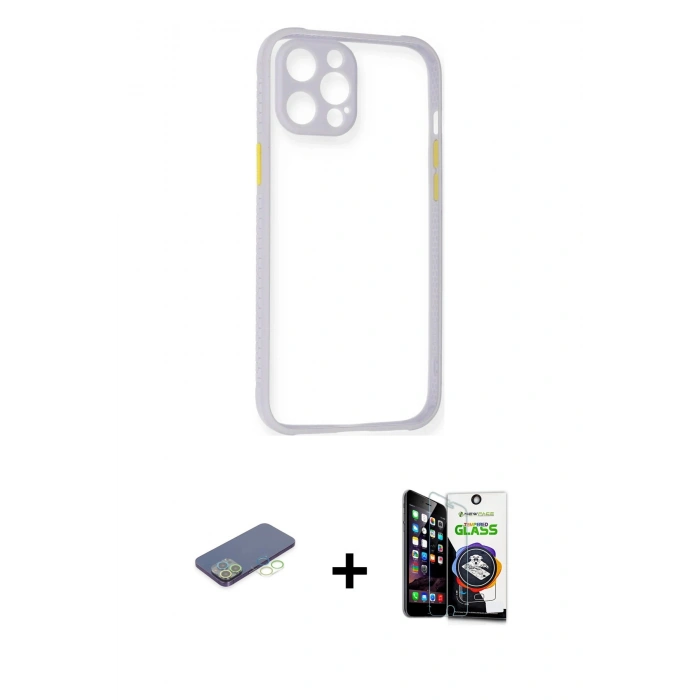 MARSİLYAN™- iPhone 12 Pro Max Kılıf Nova Asil Özel Seri - Şeffaf Temperli Cam Ekran Koruyucu + Renkli Kamera Lens Koruma Cam - YL