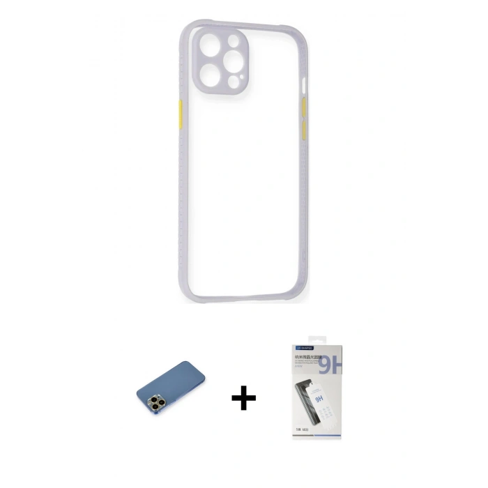 MARSİLYAN™- iPhone 12 Pro Max Kılıf Nova Asil Özel Seri - Şeffaf Uv Polymer Nano Ekran Koruyucu + Shine Kamera Lens Koruma Cam - GD