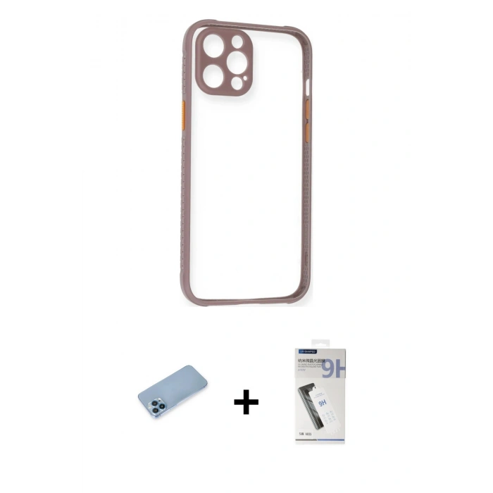 MARSİLYAN™- iPhone 12 Pro Max Kılıf Nova Asil Özel Seri - Şeffaf Uv Polymer Nano Ekran Koruyucu + Shine Kamera Lens Koruma Cam - MI