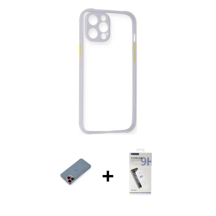 MARSİLYAN™- iPhone 12 Pro Max Kılıf Nova Asil Özel Seri - Şeffaf Uv Polymer Nano Ekran Koruyucu + Metal Kamera Lens Koruma Cam - KI