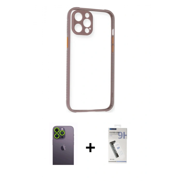MARSİLYAN™- iPhone 12 Pro Max Kılıf Nova Asil Özel Seri - Şeffaf Uv Polymer Nano Ekran Koruyucu + Neon Fosforlu Kamera Lens - YL