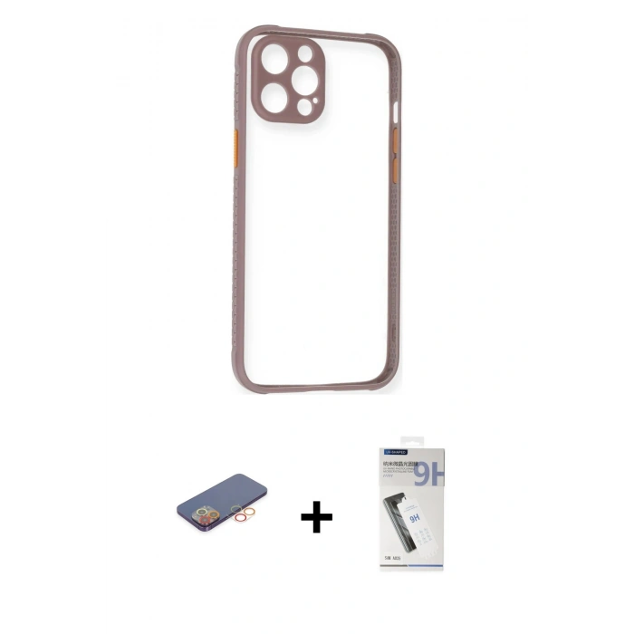 MARSİLYAN™- iPhone 12 Pro Max Kılıf Nova Asil Özel Seri - Şeffaf Uv Polymer Nano Ekran Koruyucu + Renkli Kamera Lens Koruma Cam - TU