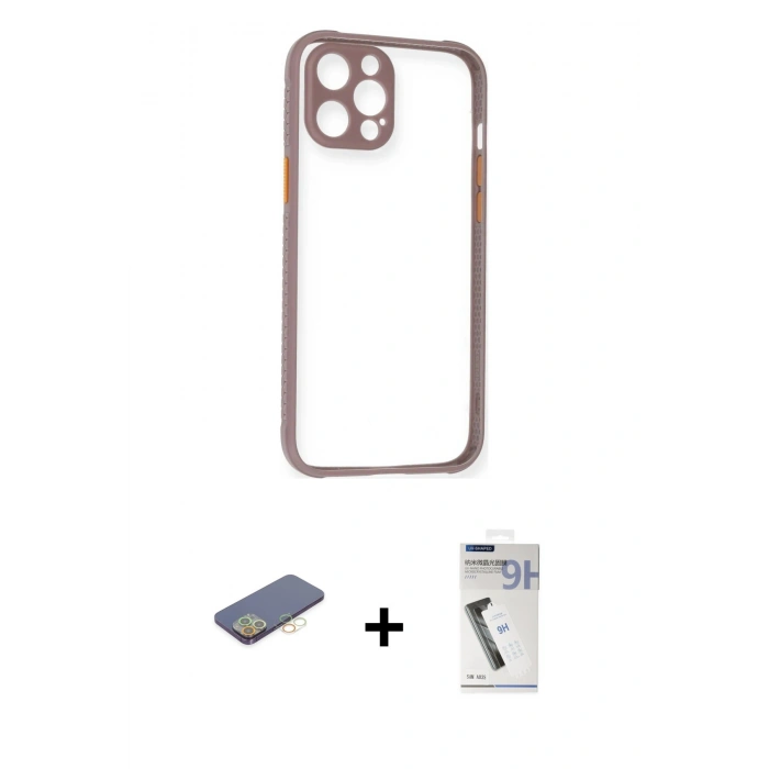 MARSİLYAN™- iPhone 12 Pro Max Kılıf Nova Asil Özel Seri - Şeffaf Uv Polymer Nano Ekran Koruyucu + Renkli Kamera Lens Koruma Cam - SI