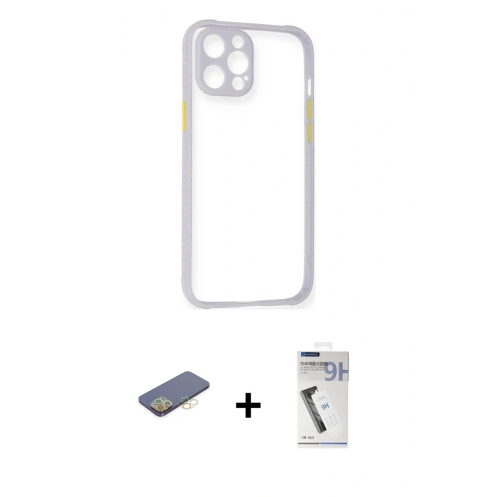 MARSİLYAN™- iPhone 12 Pro Max Kılıf Nova Asil Özel Seri - Şeffaf Uv Polymer Nano Ekran Koruyucu + Renkli Kamera Lens Koruma Cam - SI