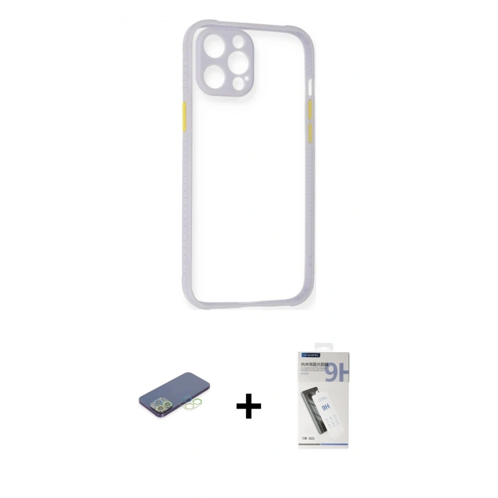 MARSİLYAN™- iPhone 12 Pro Max Kılıf Nova Asil Özel Seri - Şeffaf Uv Polymer Nano Ekran Koruyucu + Renkli Kamera Lens Koruma Cam - YL