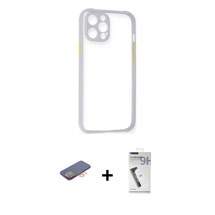 MARSİLYAN™- iPhone 12 Pro Max Kılıf Nova Asil Özel Seri - Şeffaf Uv Polymer Nano Ekran Koruyucu + Renkli Kamera Lens Koruma Cam - TU