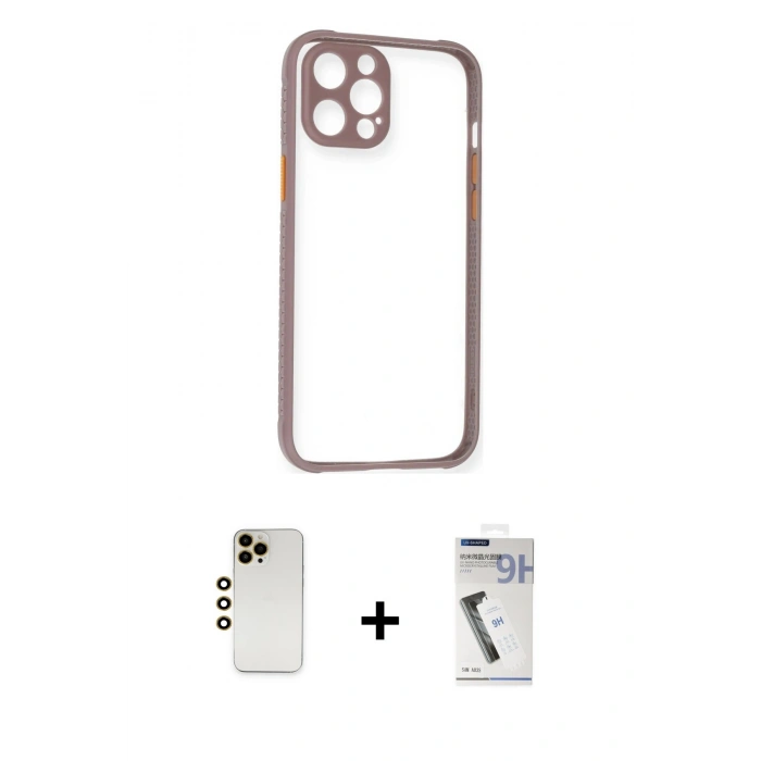 MARSİLYAN™- iPhone 12 Pro Max Kılıf Nova Asil Özel Seri - Şeffaf Uv Polymer Nano Ekran Koruyucu + Shine Kamera Lens - GD
