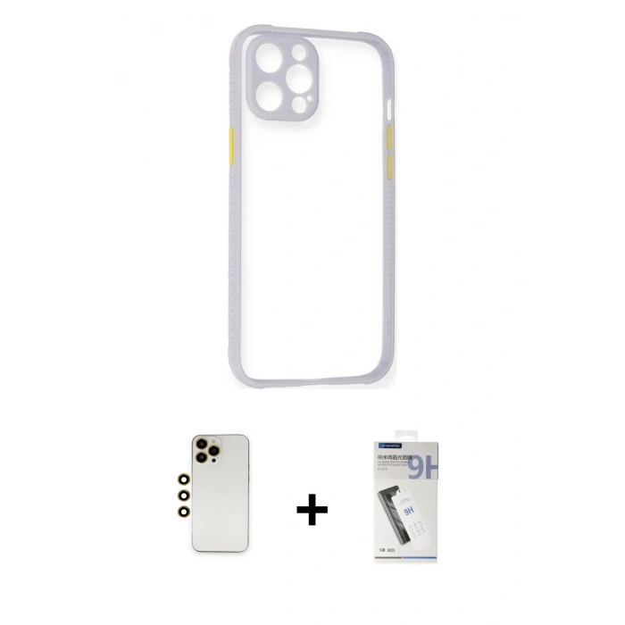 MARSİLYAN™- iPhone 12 Pro Max Kılıf Nova Asil Özel Seri - Şeffaf Uv Polymer Nano Ekran Koruyucu + Shine Kamera Lens - GD
