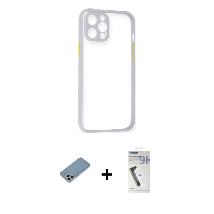MARSİLYAN™- iPhone 12 Pro Max Kılıf Nova Asil Özel Seri - Şeffaf Uv Polymer Nano Ekran Koruyucu + Shine Kamera Lens Koruma Cam - GI