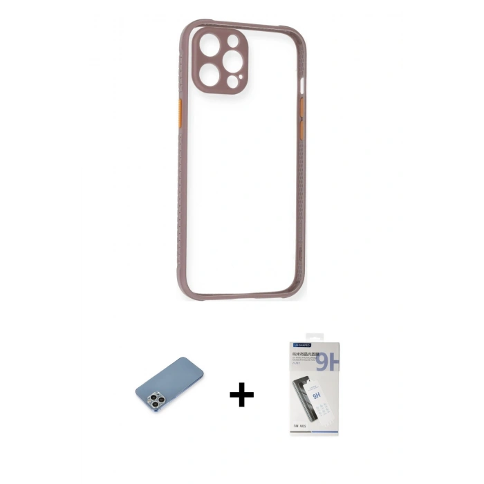 MARSİLYAN™- iPhone 12 Pro Max Kılıf Nova Asil Özel Seri - Şeffaf Uv Polymer Nano Ekran Koruyucu + Shine Kamera Lens Koruma Cam - GS