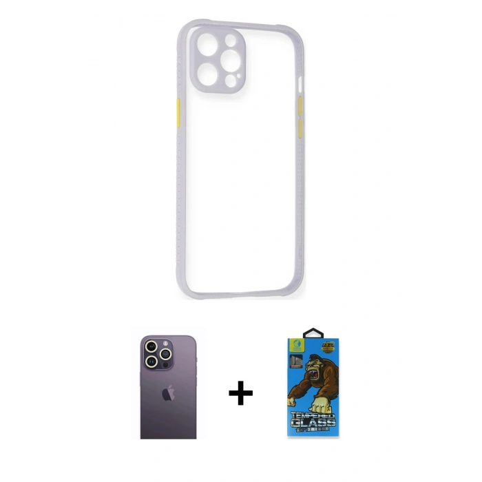 MARSİLYAN™- iPhone 12 Pro Max Kılıf Nova Asil Özel Seri - Siyah 18D Cam Ekran Koruyucu + Neon Fosforlu Kamera Lens - BZ