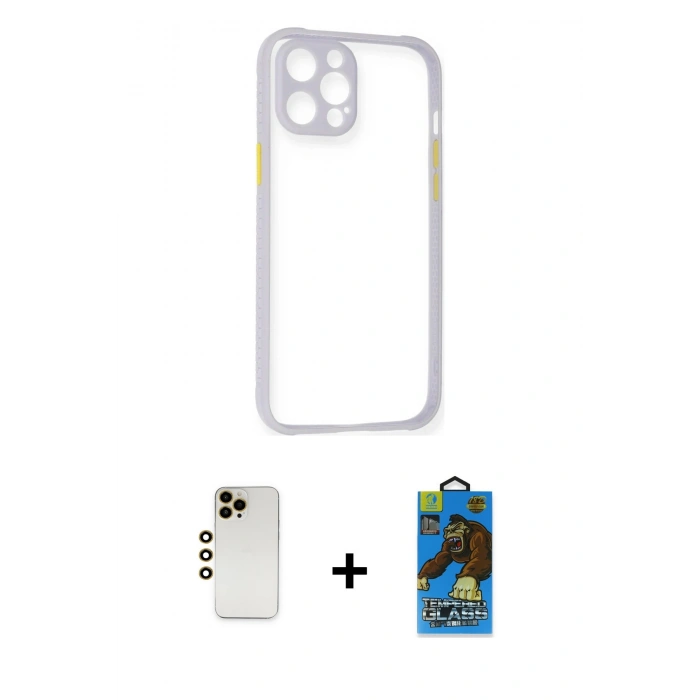 MARSİLYAN™- iPhone 12 Pro Max Kılıf Nova Asil Özel Seri - Siyah 18D Cam Ekran Koruyucu + Gold Shine Kamera Lens