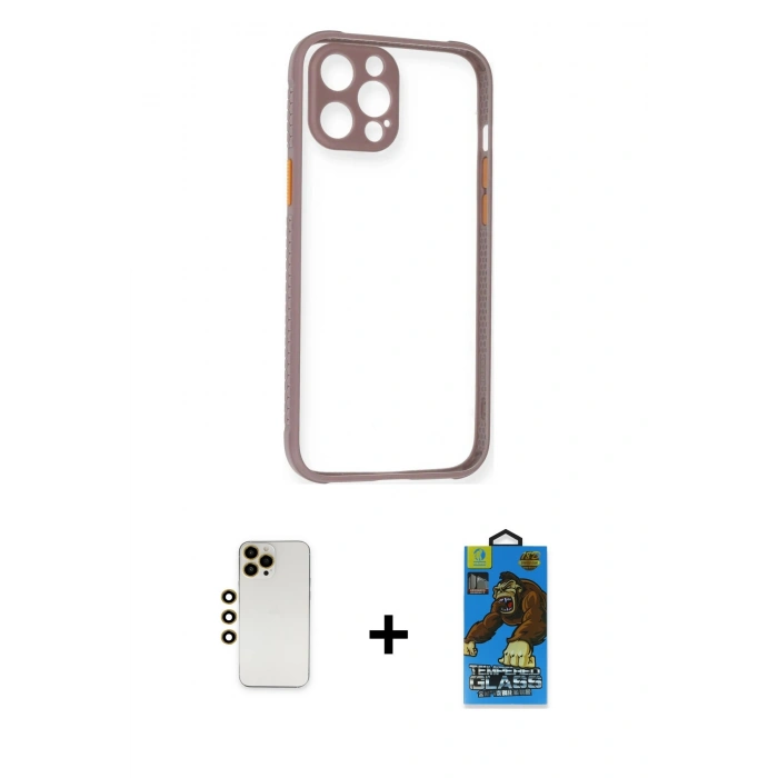 MARSİLYAN™- iPhone 12 Pro Max Kılıf Nova Asil Özel Seri - Siyah 18D Cam Ekran Koruyucu + Gold Shine Kamera Lens