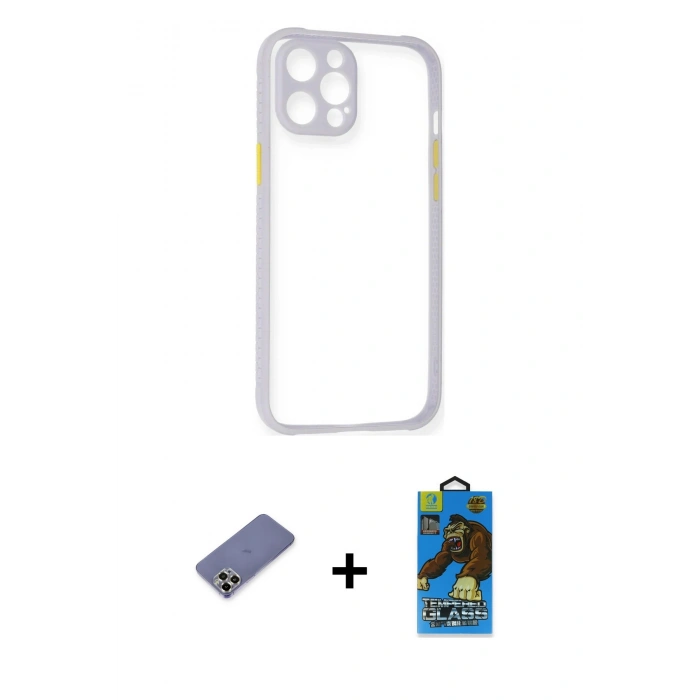 MARSİLYAN™- iPhone 12 Pro Max Kılıf Nova Asil Özel Seri - Siyah 18D Cam Ekran Koruyucu + Metal Kamera Lens Koruma Cam - GD