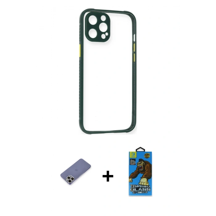 MARSİLYAN™- iPhone 12 Pro Max Kılıf Nova Asil Özel Seri - Siyah 18D Cam Ekran Koruyucu + Metal Kamera Lens Koruma Cam - GD