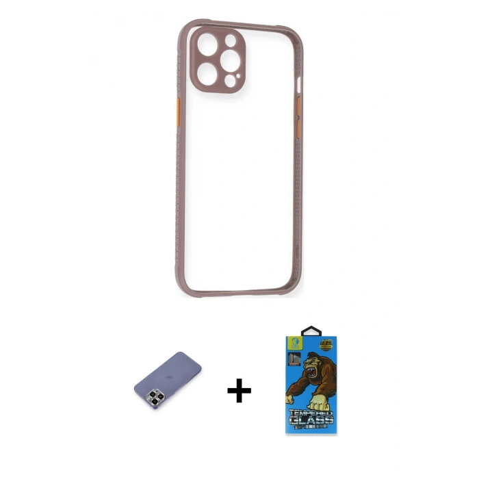 MARSİLYAN™- iPhone 12 Pro Max Kılıf Nova Asil Özel Seri - Siyah 18D Cam Ekran Koruyucu + Metal Kamera Lens Koruma Cam - GD