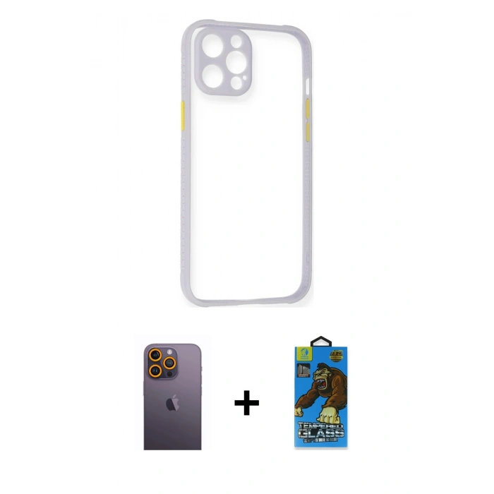 MARSİLYAN™- iPhone 12 Pro Max Kılıf Nova Asil Özel Seri - Siyah 18D Cam Ekran Koruyucu + Neon Fosforlu Kamera Lens - SI
