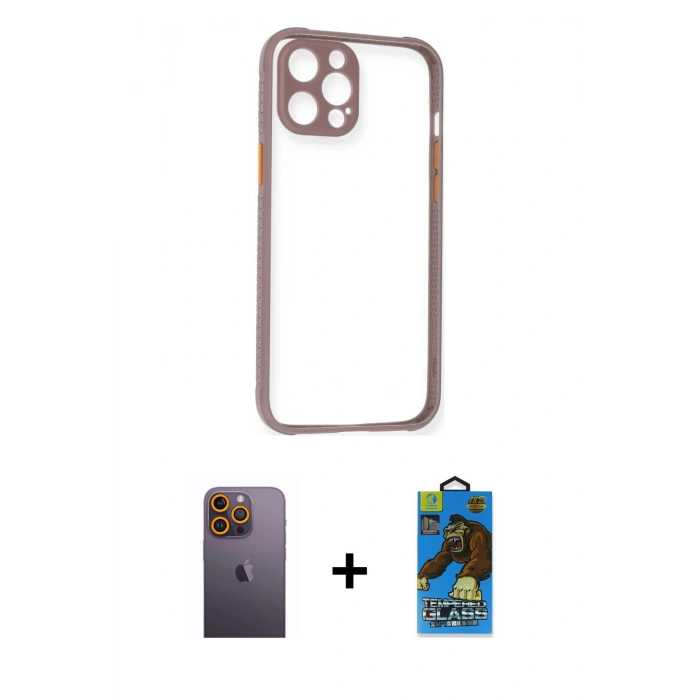 MARSİLYAN™- iPhone 12 Pro Max Kılıf Nova Asil Özel Seri - Siyah 18D Cam Ekran Koruyucu + Neon Fosforlu Kamera Lens - SI