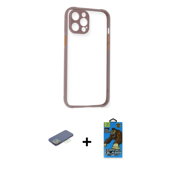 MARSİLYAN™- iPhone 12 Pro Max Kılıf Nova Asil Özel Seri - Siyah 18D Cam Ekran Koruyucu + Renkli Kamera Lens Koruma Cam - YL