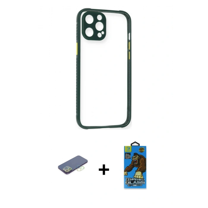 MARSİLYAN™- iPhone 12 Pro Max Kılıf Nova Asil Özel Seri - Siyah 18D Cam Ekran Koruyucu + Renkli Kamera Lens Koruma Cam - YL